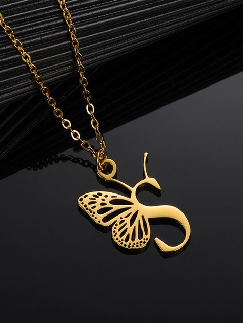 Butterfly Pendant NecklaceI discovered amazing products on SHEIN.com, come check them out! Butterfly Gold Pendant, Gold Pendant Designs For Women, Gold Pendant Indian, Gold Locket Design, Necklace Pendant Design, Gold Pendant Designs, Necklace Name Design, Gold Butterfly Jewelry, Black And Gold Jewelry