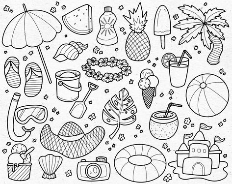 Florida Doodles, Beach Doodles Easy, Beach Doodle, Beach Doodles, Summer Doodles, Beach Graphics, Diy Travel Journal, Beach Clipart, Cool Doodles