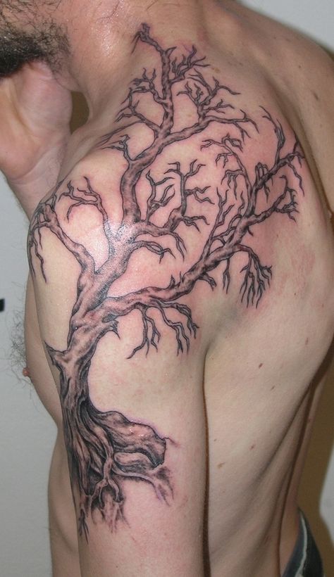 Tree Tree Branch Tattoo Men, Tree Branch Chest Tattoo, Crooked Tree Tattoo, Family Chest Tattoos For Men, Large Tree Tattoo Back Pieces, Tree Tatoos Man, Bodi Tree Tattoo, Tree Tattoo Side, Tree Roots Tattoo