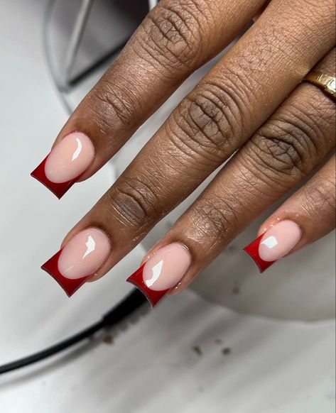 Short Red Nails, Red French Tip, Short French Tip Nails, Long Red Nails, Red French, Hard Nails, Glamour Nails, Nail Designs Valentines, French Tip Acrylic Nails