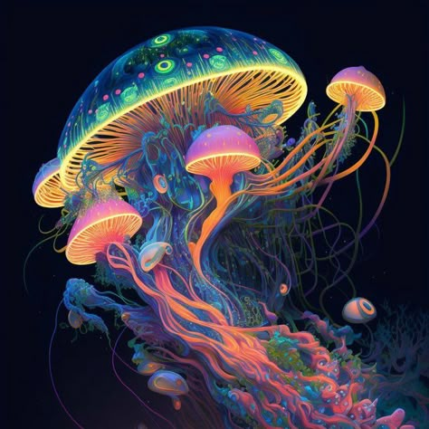 Jelly Fish Aesthetic Art, Colorful Jellyfish, Fauna Marina, Jellyfish Tattoo, Jellyfish Art, Underwater Art, Deep Sea Creatures, Beautiful Sea Creatures, Mushroom Art