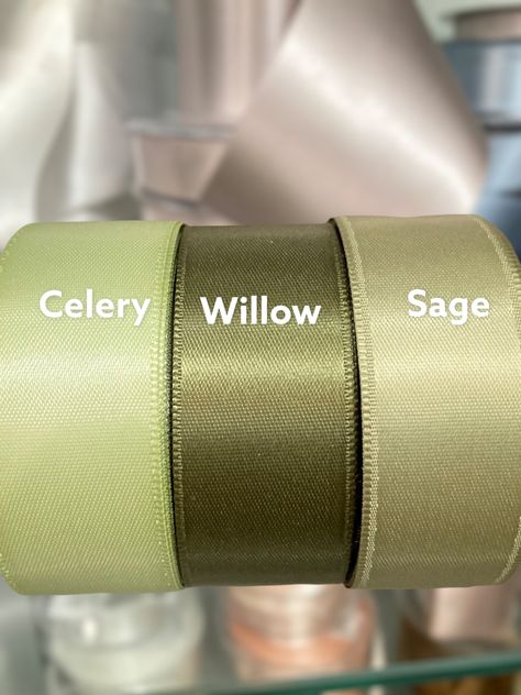 Sage Green Ribbon Double Sided satin ribbon Willow https://etsy.me/3RXUbCt weddinginvitations #satinribbon #doublefacedsatin #invitations #ribbonbytheyard #bouquetwrap #luxuriousribbon #dresssash #sagegreen #sageribbon #willowgreen #darkgreenribbon #lightgreenribbon Sage Green Reception Decor, Sage Green And Champagne Wedding, Sage Party, Quince Colors, Sage Green Ribbon, Champagne Wedding Themes, Lime Green Weddings, Muted Autumn, Crafting Party