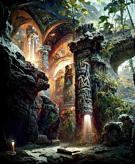 Aztec Landscape Art, Aztec Temple Art, Aztec Kingdom, Ancient Ruins Concept Art, Aztec Village, Aztec Aesthetic, Nightmare Realm, Aztec Architecture, Aztec City