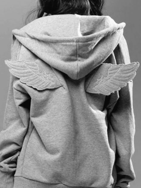 . Cartoon Wings, Zipper Hoodie Women, Angel Wings Hoodie, Grey Tracksuit, Girls Outwear, Estilo Indie, Hoodie Pattern, Loose Coats, Zippered Cardigan