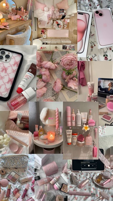 #pink #pinkaesthetic #skincare #wallpaper #collageart #skincare #grwm Grwm Aesthetic Wallpapers, Skincare Wallpaper, Aesthetic Grwm, Pink Era, Cute Bibles, Pretty Pink Princess, Basic Skin Care Routine, Study Motivation Video, Lip Glow