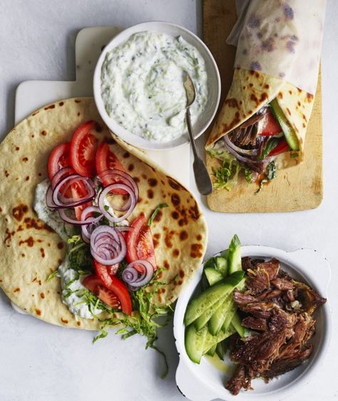 RecipeTin Eats x Good Food: Shredded lamb gyros Recipe | Good Food Gyro Food Photography, Lamb Gyros Recipe, Shredded Lamb Recipes, Gyro Dinner, Lamb Gyro Recipe, Shredded Lamb, Ramadan Meals, Dinner List, Gyros Recipe