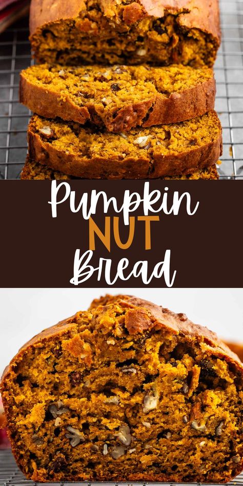 The BEST Pumpkin Nut Bread - this easy pumpkin bread recipe has pecans or walnuts for a delicious twist on an old fashioned classic recipe. Pumpkin Walnut Bread Recipe, Pumpkin Bread Walnut, Pumpkin Bread With Walnuts Recipe, Pumpkin Nut Bread Recipe, Pumpkin Bread With Nuts Recipe, Pumpkin Bread With Pecans, Pumpkin Walnut Bread, Pumpkin Breads, Pumpkin Nut Bread