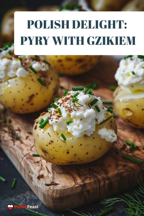 Experience the comforting flavors of pyry z gzikiem, a classic Polish dish featuring tender boiled potatoes served with a flavorful cottage cheese mixture. This traditional recipe combines simple ingredients to create a hearty and satisfying meal that will warm your soul. Indulge in the delicious fusion of textures and tastes in every bite of this timeless favorite. Poland Food, Cheese Potato, Farmers Cheese, European Recipes, Cheese Dishes, Sour Cream And Onion, Boiled Potatoes, Polish Recipes, Potato Dishes