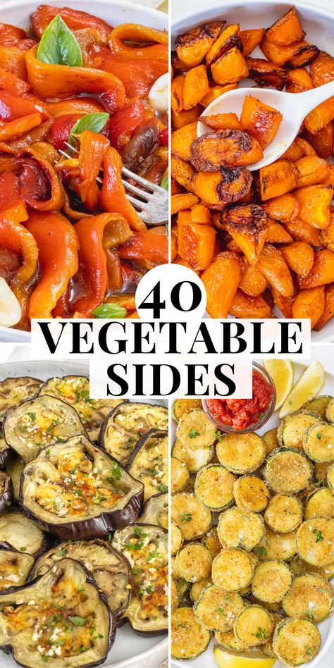 Over 40 best and tasty vegetable side dishes that are easy to make, healthy and delicious. Browse through, and pick your favorite roasted, steamed, salad, or marinated vegetable side. Delicious Healthy Vegetable Sides, Hot Vegetables Side Dishes, Easy Veggie Dishes, Veg Sides Dishes, Vegetable Dishes Main, Vegetable Heavy Meals, Vegtables Dishes, Best Vegetable Side Dishes, Ways To Eat Vegetables