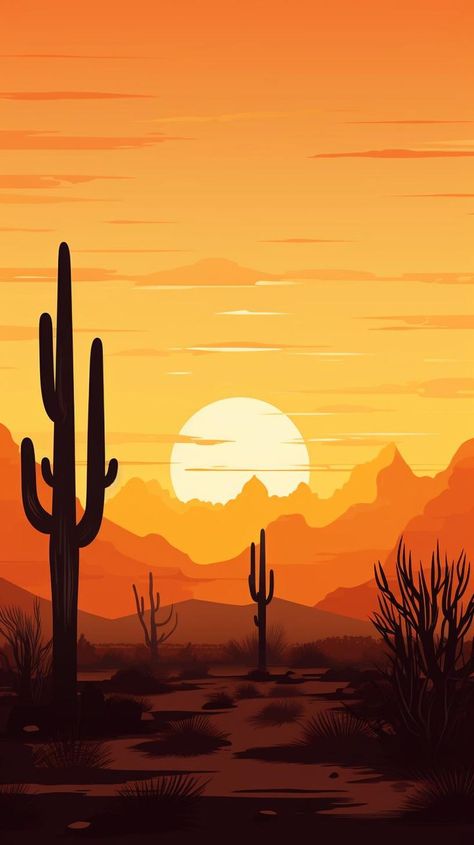 Desert Landscape Art, Cactus Silhouette, Animal Taxidermy, Sunset Hues, Cactus Illustration, Sunset Artwork, 2160x3840 Wallpaper, One Piece Wallpaper Iphone, Forest Illustration