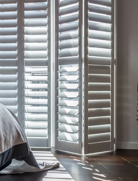 Bedroom Shutters - West Country Shutters Bedroom Window Shutters, Inside Shutters, White Shutter Blinds, Shutters Bedroom, Country Shutters, Bedroom Shutters, Colonial Shutters, Wall Separator, Shutters Interior