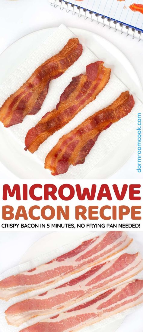 Microwave Bacon is the best thing to ever happen to a dorm room: it turns out crisp, flavorful, and perfect. Bacon In Microwave Crispy, Bacon In Microwave, Cook Bacon In Microwave, Easy Microwave Recipes, Oven Baked Bacon, Microwave Bacon, Cooking Bacon, Baked Bacon, Microwave Cooking