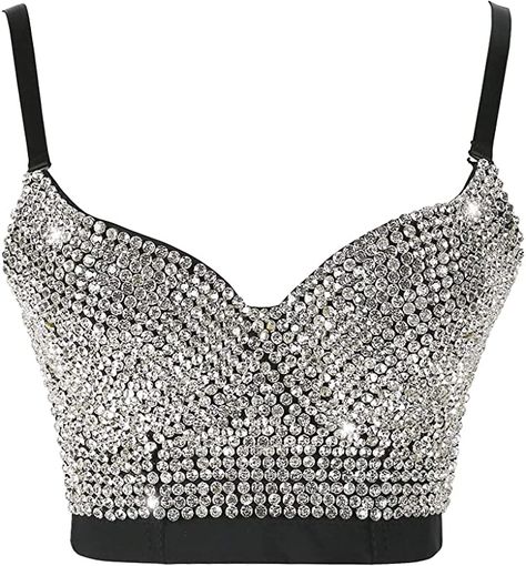 Party Bra, Diamond Push Ups, Party Crop Tops, Rhinestone Top, Crop Top Bra, Crop Top Outfits, Club Party, Bustier Top, Bustiers