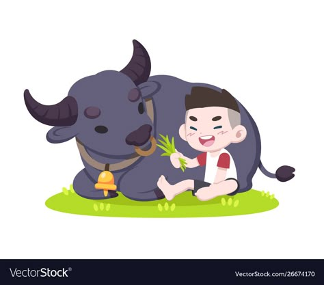 Buffalo Illustration Design, Buffalo Vector, Buffalo Illustration, Buffalo Cartoon, Cow Illustration, Butterfly Outline, Boy And Girl Cartoon, Boy Illustration