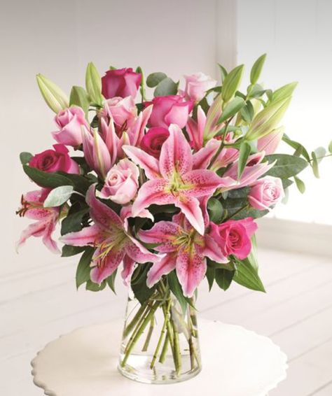 Flower Arrangement With Lilies, Rose And Lily Bouquet, Pink Bouquets, Pink Lily Flower, Easter Bouquet, Pink Flower Arrangements, Pink Lilies, About Rose, Inspiration For Women