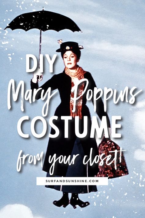 How to #DIY an amazing #MaryPoppins #Costume Right From Your Closet via @jeanabeena Diy Mary Poppins Costume, Spirit Week Halloween, Mary Poppins Kostüm, Umbrella Costume, Mary Poppins Halloween Costume, Mary Poppins Outfit, Merry Poppins, Mary Poppins Costumes, Mary Poppins Hat