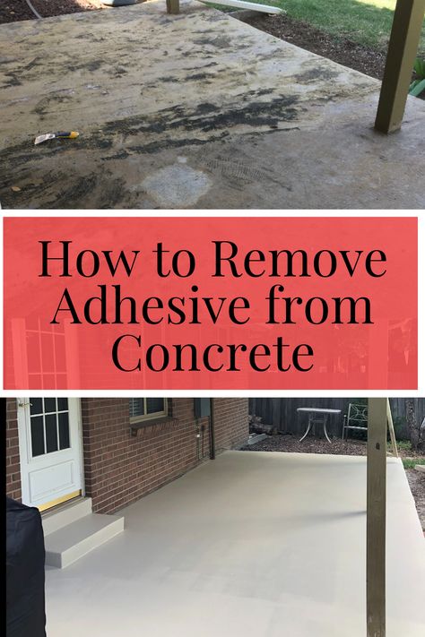 Carpet Glue Removal Concrete Floors, Remove Carpet From Concrete, How To Remove Carpet Glue From Concrete, Removing Carpet From Concrete, How To Remove Paint From Concrete, Concrete Porch Makeover Diy, Concrete Porch Makeover, Carpet Removal, How To Remove Adhesive