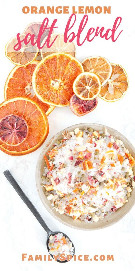 This orange lemon salt blend is a bright and flavorful salt blend that will bring your roast chicken, salad, avocado toast or any meals to life with it's vibrant salty citrus flavor! Fruit Spread Recipe, Infused Salt Recipes, Flavored Salts Recipes, Roast Chicken Salad, Herb Salt Recipe, House Seasoning, Salt Blends, Orange Salt, Flavored Salt