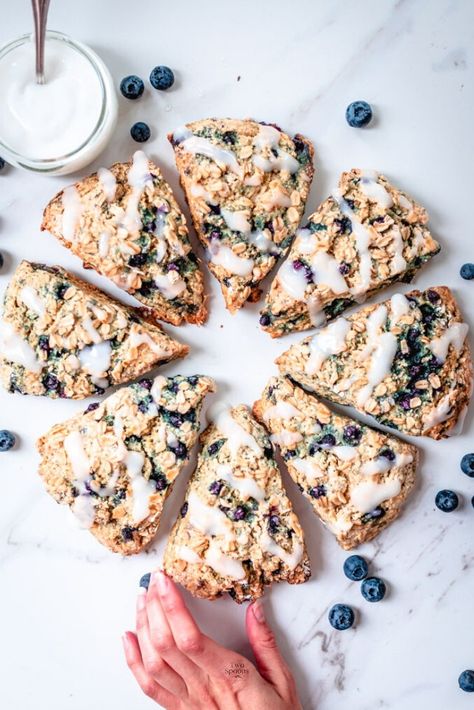 Easy Vegan Blueberry Scones recipe with gluten-free option. They are light and sweet, tender, flaky, and buttery. #blueberry #scones #recipe #vegan #easy #glutenfree #twospoons Blueberry Scones Recipe Easy, Vegan Blueberry Scones, Gluten Free Cake Recipes Easy, Gf Cake Recipe, Blueberry Scones Recipe, How To Make Scones, Vegan Scones, Scones Recipe Easy, Blueberry Scones