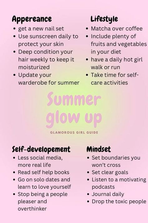 Summer Glow Up Challenge, Glow Up Wallpaper, Summer Glow Up Checklist, Summer Glow Up Tips, Wallpaper Vision Board, Glow Up Routine, Glow Up Plan, Glow Up Aesthetic, Tips For Mental Health