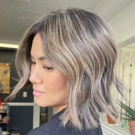 Grey Hair With Low Lights Over 50, Blonde Highlights On Salt And Pepper Hair, Best Way To Hide Gray Hair, Ash Blonde Grey Blending, Gray Roots Blending Blonde, Gray Bronde Balayage, Low Lights With Gray Hair, Salt And Pepper Hair With Blonde Highlights, Balayage For Graying Hair