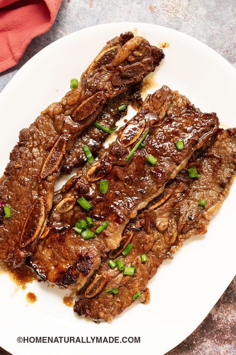 Korean Short Ribs Recipe, Galbi Recipe, Korean Bbq Ribs, Korean Bbq Short Ribs, Ono Kine Recipes, Korean Style Beef, Korean Short Ribs, Bbq Short Ribs, Ribs Bbq