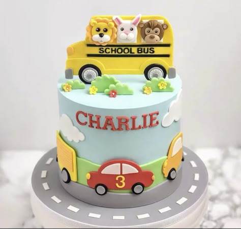 School Bus Theme Cake, Bus Cakes For Boys, Car Cake Design For Boys, Bus Birthday Cake, School Bus Cake, Cars Cake Design, School Bus Party, Bus Cake, Bus Party