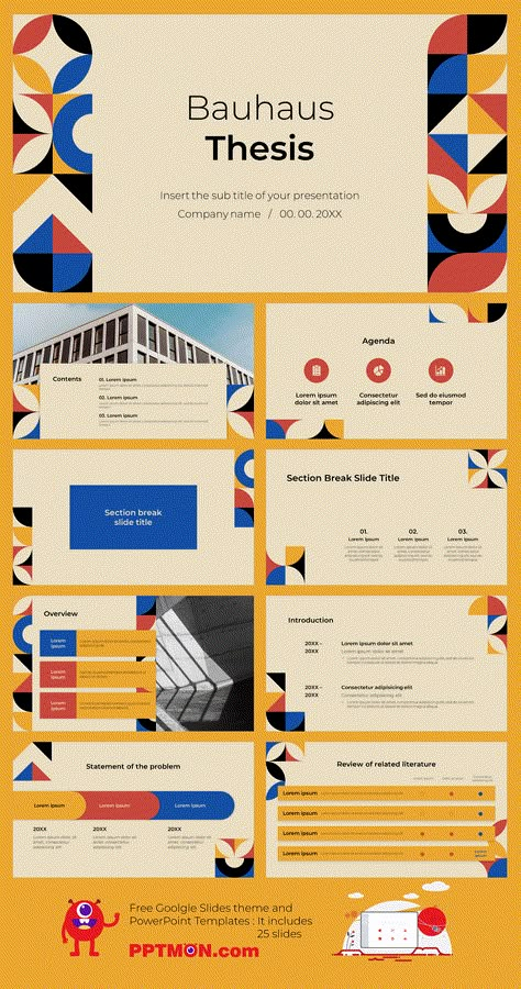 Bauhaus Style Thesis Free Presentation Background Design : It includes 25 slides – This theme makes it easy to create professional Google Slides Theme and PowerPoint Template.

#FREEPPTTEMPLATE, #PPTDESIGN, #POWERPOINTDESIGN, #POWERPOINTTEMPLATE, #GOOGLESLIDES, #GOOGLESLIDESTHEME, #GOOGLEPRESENTATION, #PRESENTATIONDESIGN, #FREEPOWERPOINTTEMPLATES Professional Presentation Template, Powerpoint Creative Design, Abstract Presentation Design, Google Slides Presentation Design, Geometric Presentation Design, Bauhaus Layout Design, Geometric Powerpoint Design, Presentation Design Colorful, Slides Design Presentation