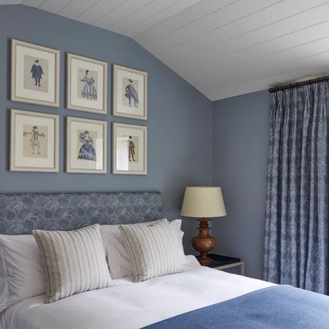 Bedroom Wall Paint Colors, British Interior Design, Blue Painted Walls, Light Blue Walls, Attic Bedrooms, Home Decor Colors, Bedroom Wall Paint, Blue Paint Colors, Country Bedroom