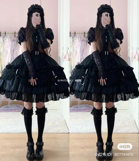 Gothic J Fashion, Dark Magical Girl Outfit, Black Cutecore, Goth Lolitas, Goth Kawaii Fashion, Dollcore Outfits, Magical Girl Outfit, Victorian Clothing, Punk Outfits