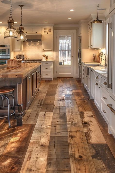 Farmhouse Kitchen Flooring, Western Farmhouse, Farmhouse Flooring, Barn Style House Plans, Rustic Flooring, Farmhouse Kitchen Design, Future House Ideas, Wooden Floors, Barn Style House