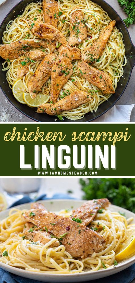 Vermouth Sauce, Chicken Scampi Pasta, Chicken Breast Pasta, Chicken Scampi Recipe, Chicken Linguine, Cooking Hobby, Grilled Chicken Pasta, Chicken Scampi, Pan Seared Chicken Breast