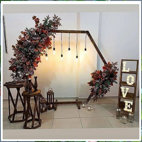 Winter Wedding Arch - Love what you found? Please don't hesitate to visit for more - Click to Visit IMMEDIATELY! Hexagon Wedding Arch Flowers, Wedding Hexagon, Boho Wedding Outdoor, Rustic Wedding Backdrop, Winter Wedding Arch, Wooden Wedding Arches, Beach Wedding Arch, Hexagon Wedding, Marriage Reception