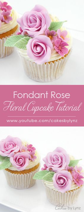 Flower Cupcake Tutorial, Wedding Cupcakes Fondant, Rose Cupcake, Cupcakes Wedding, Fondant Flower Tutorial, Flower Cupcake, Mothers Day Cupcakes, Cupcake Tutorial, Fondant Rose