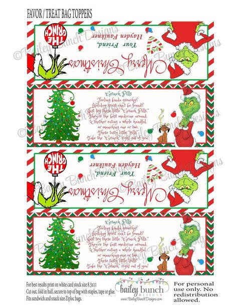 Christmas Bag Toppers, Grinch Pills, Christmas Toppers, Grinch Crafts, Treat Bag Toppers, Grinch Christmas Party, Grinch Party, Treat Toppers, Bag Label