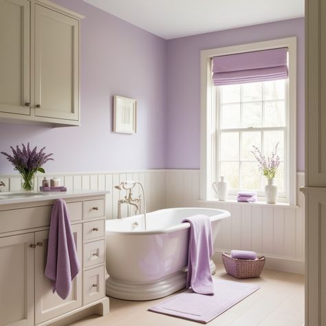 39 Gorgeous Purple Bathroom Ideas to Elevate Your Space - Style Zuri Light Purple Bathroom Ideas, Purple And White Bathroom, Lavender Bathroom Ideas, Violet Bathroom, Purple Bathroom Ideas, Lavender Tile, Lilac Walls, Lavender Bathroom, Purple Bathroom