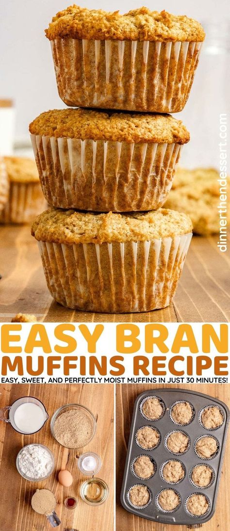 Bran Muffins are an easy on-the-go breakfast! Moist and soft, high fiber muffins made with buttermilk, wheat bran, vanilla, and brown sugar. Muffins Made With Buttermilk, Easy Bran Muffin Recipe, Fiber Muffins, Wheat Bran Muffins, All Bran Muffins, High Fiber Muffins, Fiber Muffin, Bran Muffins Healthy, Buttermilk Muffins