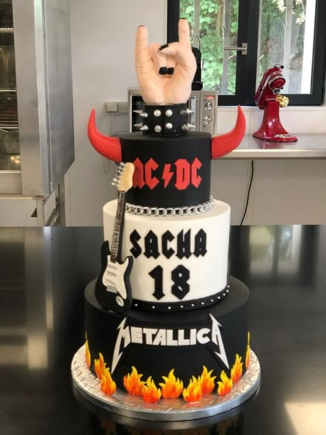 Rock And Roll Cake Ideas, Rock Birthday Cake, Rock And Roll Cake, Bolo Rock, Pastel Rock, Punk Cake, Rock And Roll Birthday, Music Cakes, Rock Star Birthday