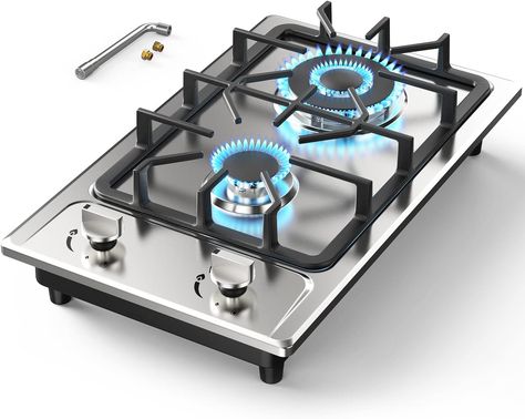 Gas Stove Gas Cooktop 2 Burners 12 Inch,ANHANE Portable Stainless Steel Built-in Gas Hob, LPG/NG Dual Fuel Easy to Clean for RVs, Apartments, Outdoor Propane Cooktop, Cement Countertops, Stainless Steel Gas Stove, Diy Kitchen Cabinets Painting, Cook Top Stove, Gas Stove Top, Gas Hob, Electric Cooktop, Gas Cooktop