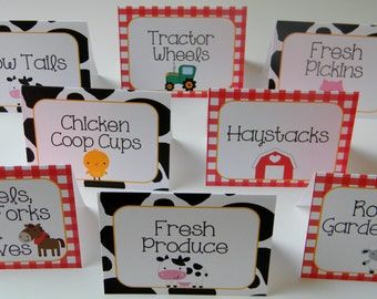 Party food labels - Etsy Farm Party Foods, Jungle Food, Safari Food, Barnyard Bash, Farm Animals Birthday, Farm Themed Party, Barnyard Birthday Party, Animals Birthday Party, Farm Theme Birthday