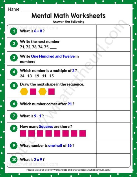 This mental math worksheet is for 1st graders.  This is exercise number 8.  We do have already 7 released exercises for mental math.Please download the PDF Mental Math for Grade 1 – Exercise 8 Math For Grade 1, Writing Practice For Kids, Mental Math Tricks, Mental Maths, Mental Maths Worksheets, Math Exercises, Maths Paper, Maths Worksheets, Mathematics Worksheets