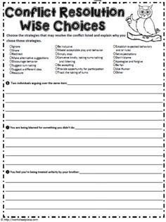 Conflict resolution choices for social skills. Free conflict resolution worksheets for the classroom. Skill Ideas, Conflict Resolution Activities, Conflict Resolution Worksheet, Teen Activities, Social Skills Games, Anger Management Activities, Conflict Resolution Skills, Social Skills Lessons, Social Emotional Activities