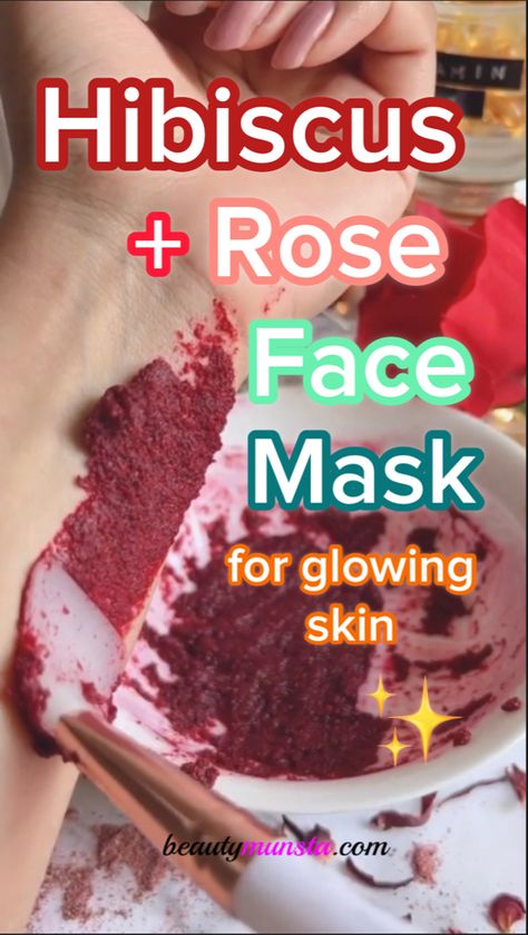 What are the benefits of hibiscus face mask for skin? This unique face mask combines the healing and rejuvenating peoperties of both hibiscus and rose and will give you glowing skin in minutes! Diy Rose Face Mask, Hibiscus Face Mask Diy, Hibiscus Oil Benefits, Rose Powder Face Mask Diy, Hibiscus For Skin, Hibiscus Hair Mask, Hibiscus For Hair, Hibiscus Benefits, Hibiscus Face Mask