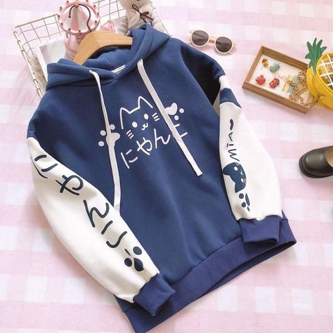 Japanese Hoodie, Smink Inspiration, Hoodie Jumper, Kawaii Fashion Outfits, Cat Hoodie, Kawaii Cat, Kawaii Clothes, Harajuku Fashion, Cute Kawaii