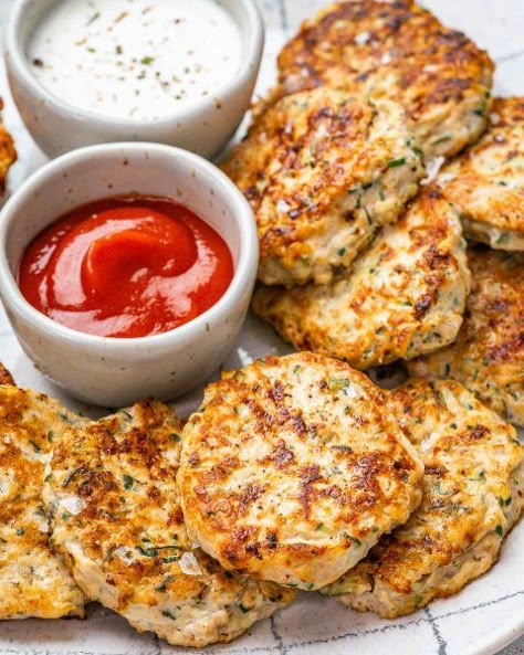 High Protein Zucchini Fritters, Elevated Healthy Recipes, Healthy Chicken Recipes High Protein, Chicken Zucchini Patties, Healthy Dinners High Protein, Whole Food Recipes High Protein, High Protein Meals Kid Friendly, High Protein Sides Dishes, High Protein Chicken Dinner Recipes