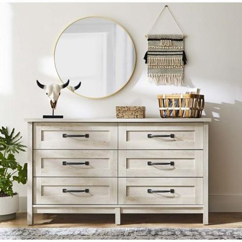 10 Best Dresser Accessories and Decor Ideas 2021 | HGTV Modern Farmhouse Dresser, Farmhouse Dresser, White Dresser, Bedroom Furniture Dresser, Dresser Decor, 6 Drawer Dresser, Bedroom Dressers, Rustic White, Farmhouse Bedroom