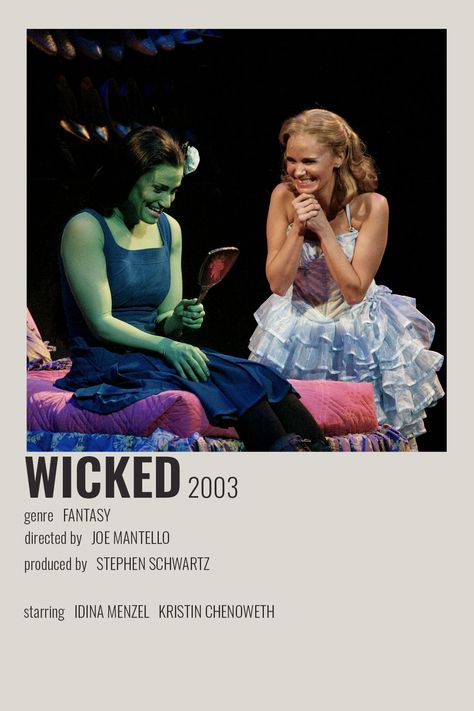 [ alternative minimalist polaroid movie tv show poster ] [ original broadway cast / obc of wicked the musical ] Movies And Tv Shows Posters, Broadway Musicals Aesthetic, Musicals Posters Broadway, Musicals Polaroid Poster, Musical Theatre Bedroom, Musical Polaroid Poster, Musical Posters Broadway, Broadway Musical Posters, Musical Movie Poster