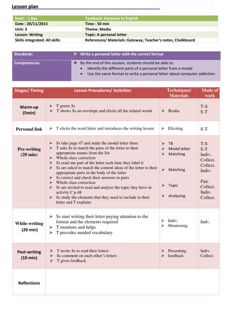 1st Bac - Lesson plan - Writing - Writing a letter  - Teachingutopians How To Write A Lesson Plan Elementary, Lesson Plan For English Teachers, Lesson Plan In English Grade 2, Detailed Lesson Plan In English Grade 1, Teacher Lesson Plans Template, Essay Writing Examples, Lesson Plan Sample, Writing Websites, Lesson Plan Format