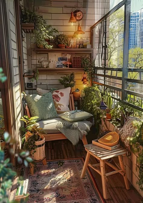 Cozy Balcony, Tiny Balcony, Small Balcony Design, Porch And Balcony, Apartment Patio, Apartment Patio Decor, Small Balcony Decor, Deco Boheme, Small Balcony Ideas