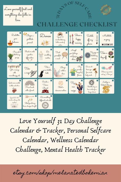 Self Love Calendar, Selfcare Calendar, Wellness Calendar, Monday Routine, Health Calendar, Calendar Tracker, Mental Health Tracker, Calendar Challenge, Challenge Calendar